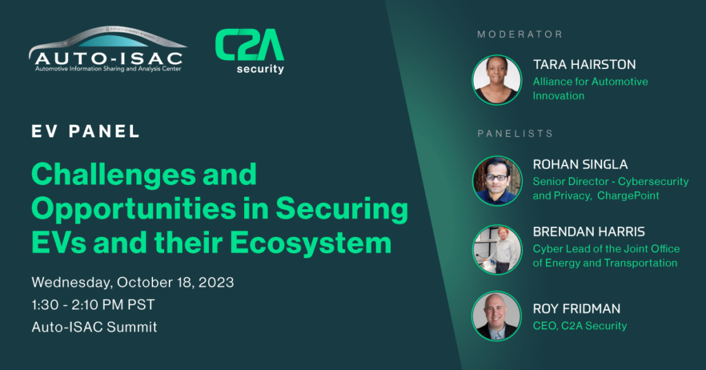 C2A Security panel on EV cybersecurity challenges at the Auto-ISAC Summit 2023